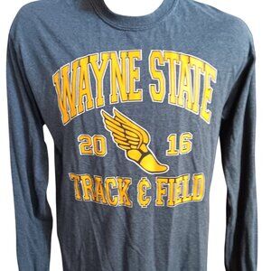 Men's Medium T-shirt Wayne State Track & Field 2016 Long Sleeve Tee Gildan Ultra